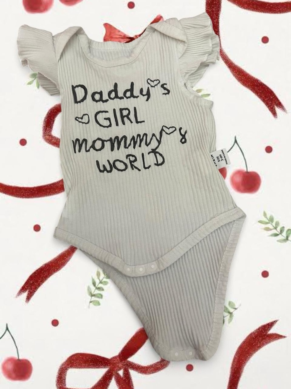SHEIN White Ribbed "Daddy's Girl Mommy's World" Flutter Sleeve One-Piece